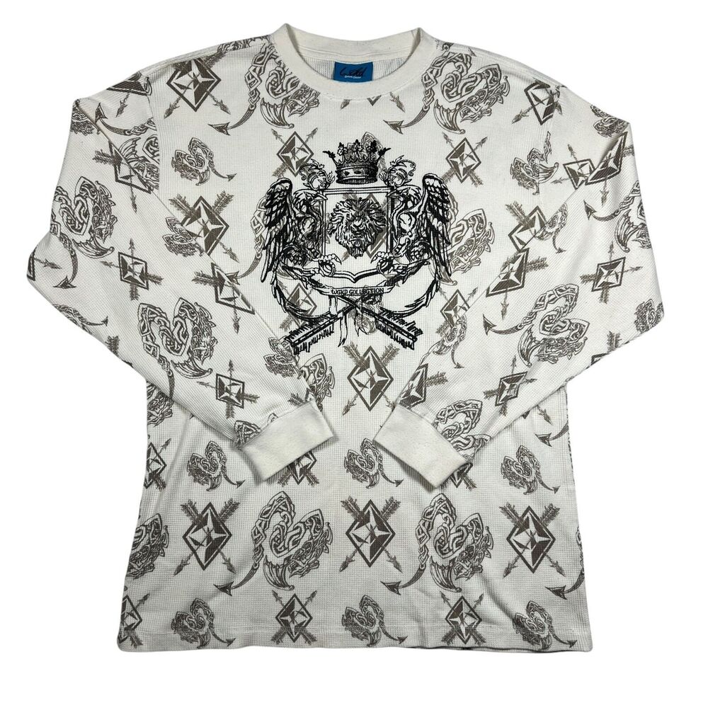 Y2K Wckd Waffle Thermal Shirt Mens XL White Henley Skater Punk Grunge